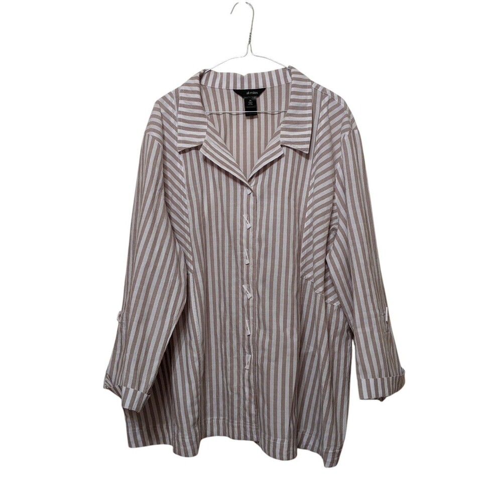 Ali Miles Shirt Top Striped Cotton Blend Relaxed Fit Shirt Lagenlook 2X
